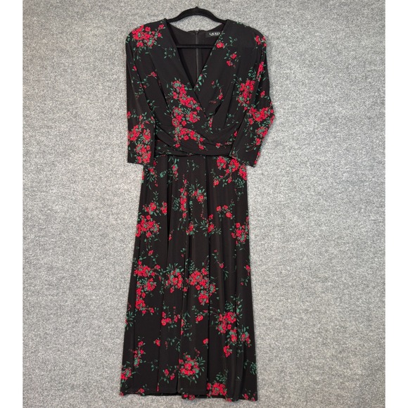 Lauren Ralph Lauren Black Label Dress Womens 2 Maxi Floral Vneck Romantic Whimsy - Picture 1 of 10
